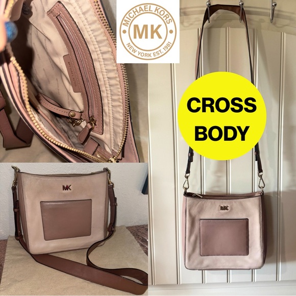 👜MICHAEL KORS👜 Beige & Brown Leather Crossbody Bag - Picture 1 of 17